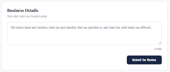 The Business Details field.