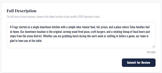 The Full Description field, shown in your About section.
