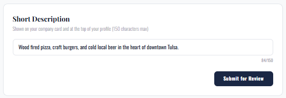 The Short Description field, shown on your company card.