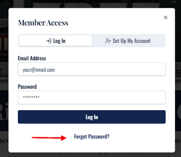 The Log In tab. Email and password only.