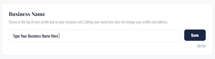 The Business Name field. Editing your name here does not change your profile web address.