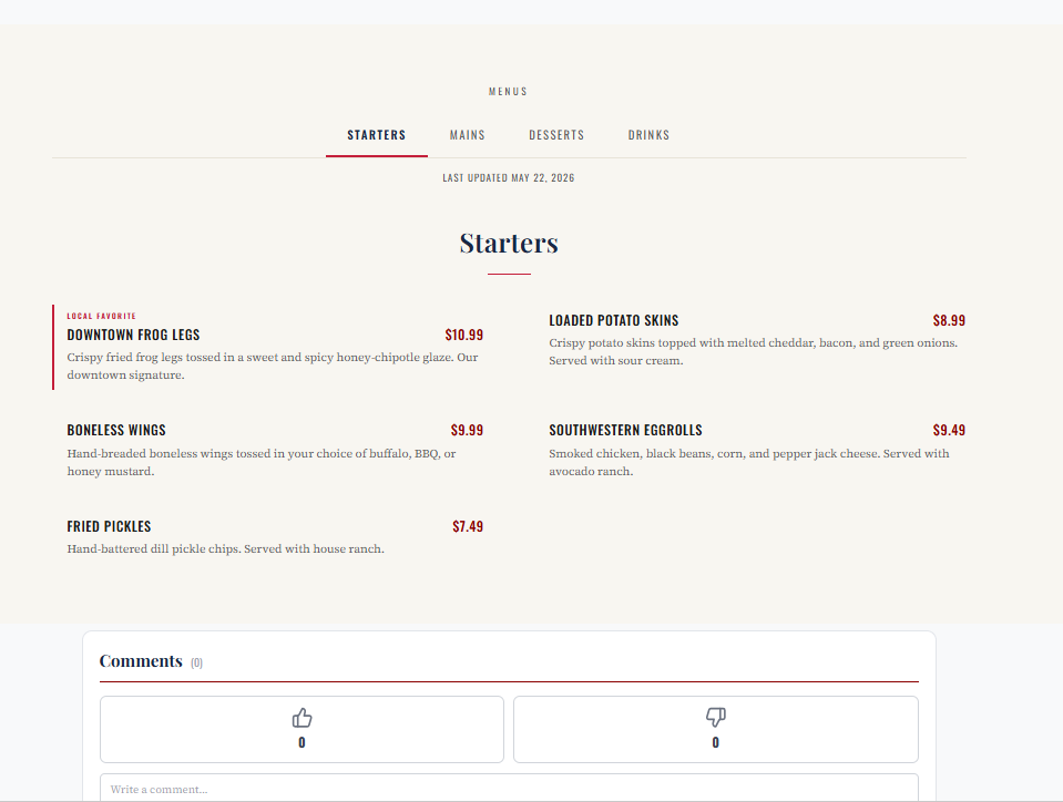 How your menus appear to shoppers on your public profile.